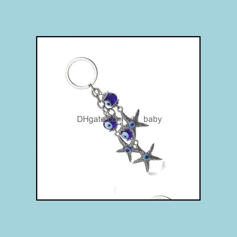 vintage silver starfish charm key chain for women men turkey evil eyes keychain rings ocean keychains