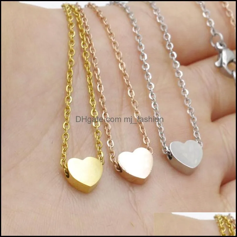 personalized stainless steel love heart pendant necklaces silver rose gold chain necklace for ladies wedding party jewelry