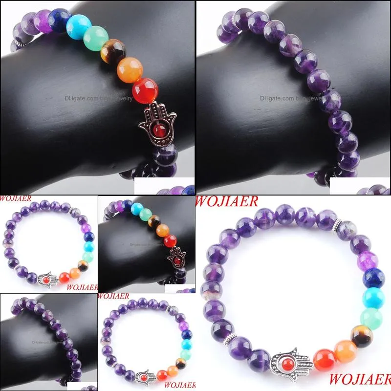 8mm natural amethyst stone round beads palm strands bracelets 7 chakra healing mala meditation prayer yoga women jewelry k3251