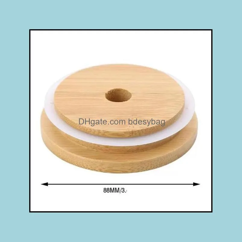 Bamboo Cap Lids -keeping Reusable Wooden Mason Jar Lid with Straw Hole and Silicone Seal