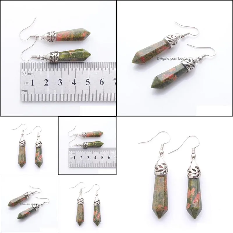 natural unakite jasper gemstone dangle earrings hexagonal pointed reiki chakra beads for women jewelry r3070