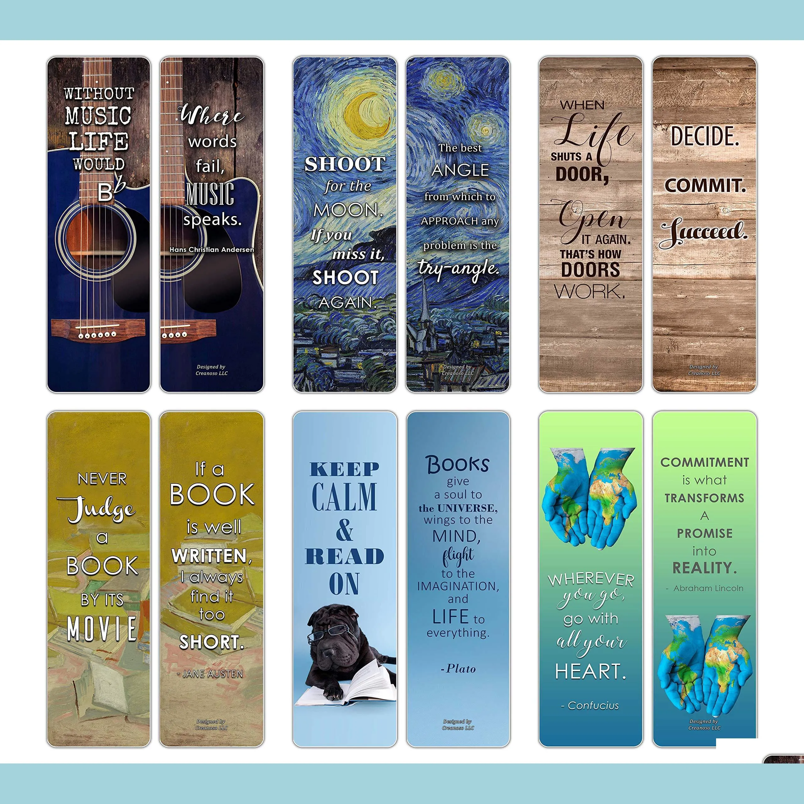 Creanoso Inspirational Reading Booknerd Bookmarks 12 Pack Inspiring Motivational Bookmarker Set Reading Encouragement Gift Collection