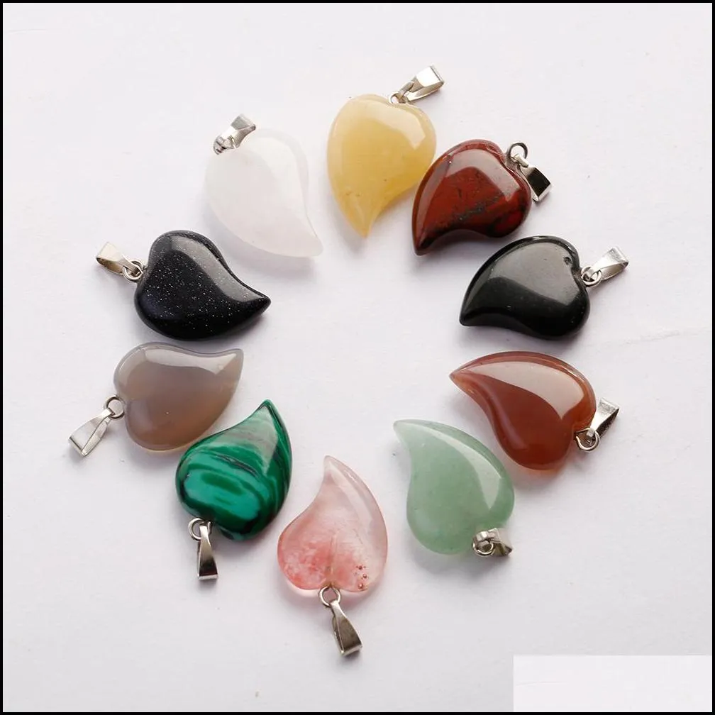 hot lovely crooked love heart shaped stone pendants mixed crystal quartz healing charms pendant for jewelry making necklace earrings