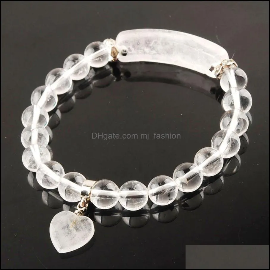 natural stone beads white crystal strand bracelets & bangles heart shape charm fitting women jewelry love gifts k3325