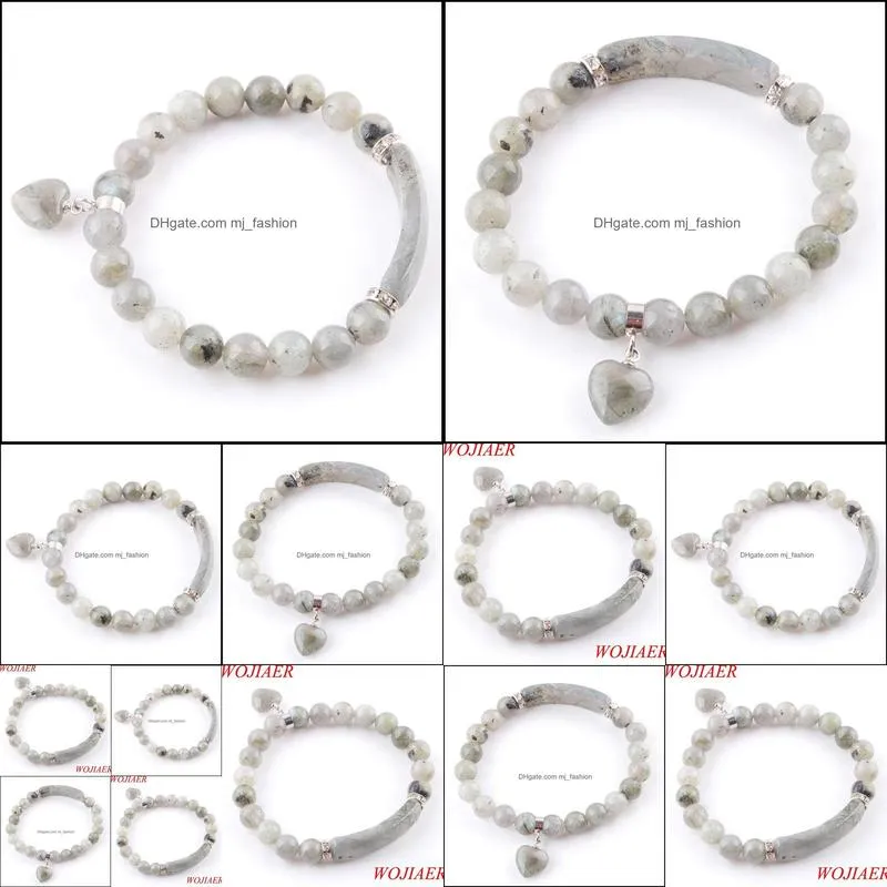 natural stone beads labradoirte strand bracelets & bangles heart shape charm fitting women jewelry love gifts k3339