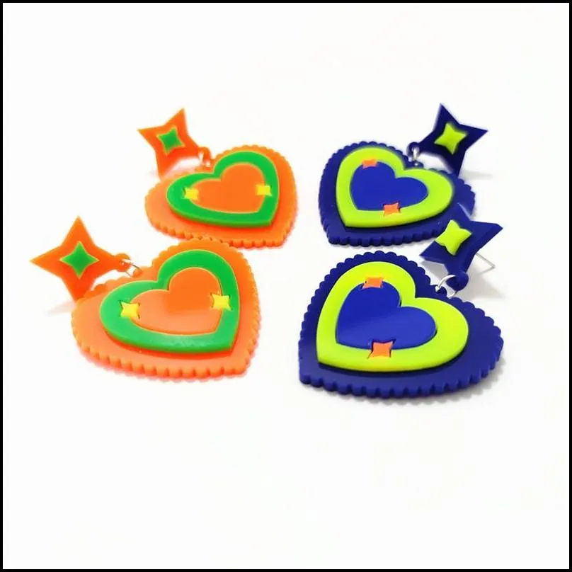 dangle & chandelier orange blue heart star earrings for women cute romantic drop acrylic jewelry fashion accessoriesdangle