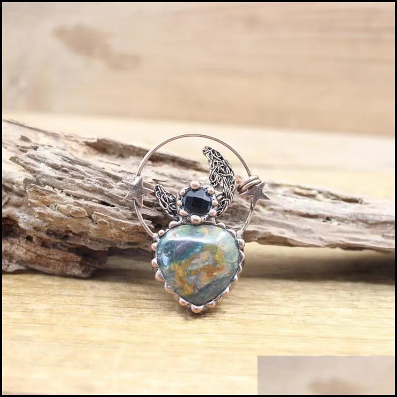 pendant necklaces natural stone heart soldered bronze star moon pendants crystal labradorite aventurine antique copper jewelry