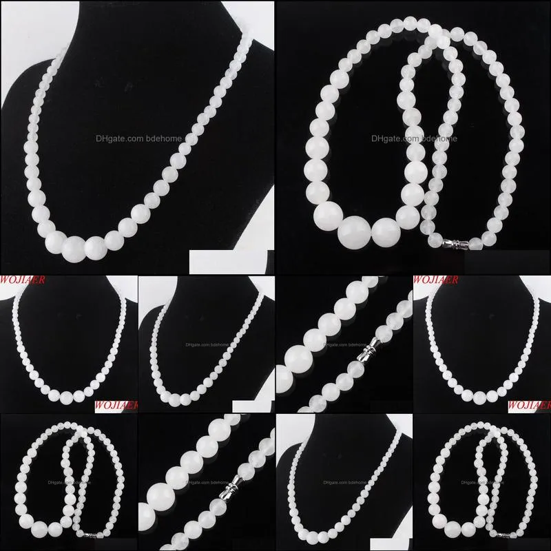 white gem stone 6-14mm graduated round beads women necklace 17.5 inches strand jewelry f3017