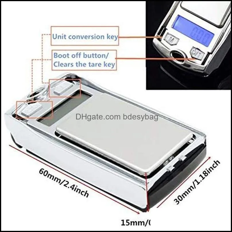 200g/0.01g High Accuracy Portable Gram Scale For Gold Jewelry Diamond Food Multi-function Car Key Shape With Ring Keychain LCD Display