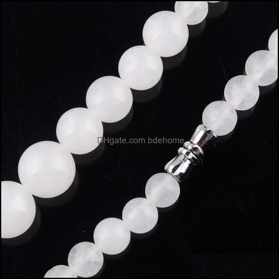 white gem stone 6-14mm graduated round beads women necklace 17.5 inches strand jewelry f3017