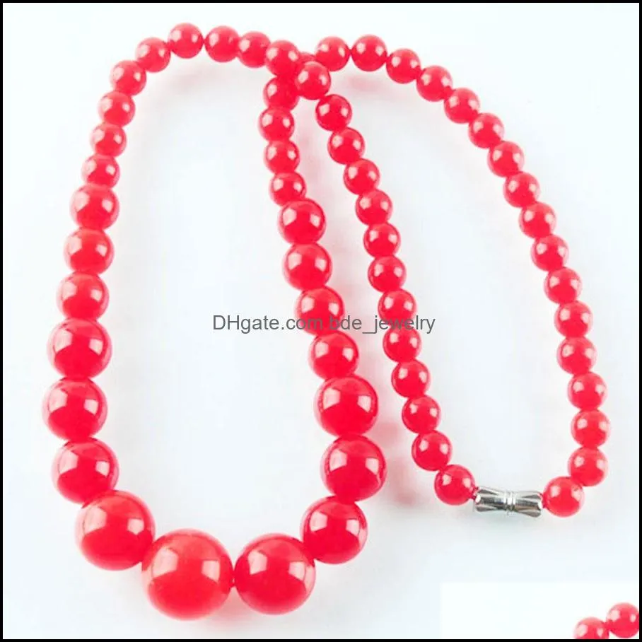 red jade gem stone 6-14mm graduated round beads women necklace 17.5 inches strand jewelry f3002