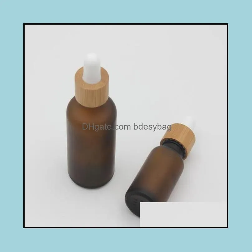 Frosted Amber White Glass Dropper Bottle 15ml 30ml 50ml with Bamboo Cap 1oz Wooden  Oil Bottles