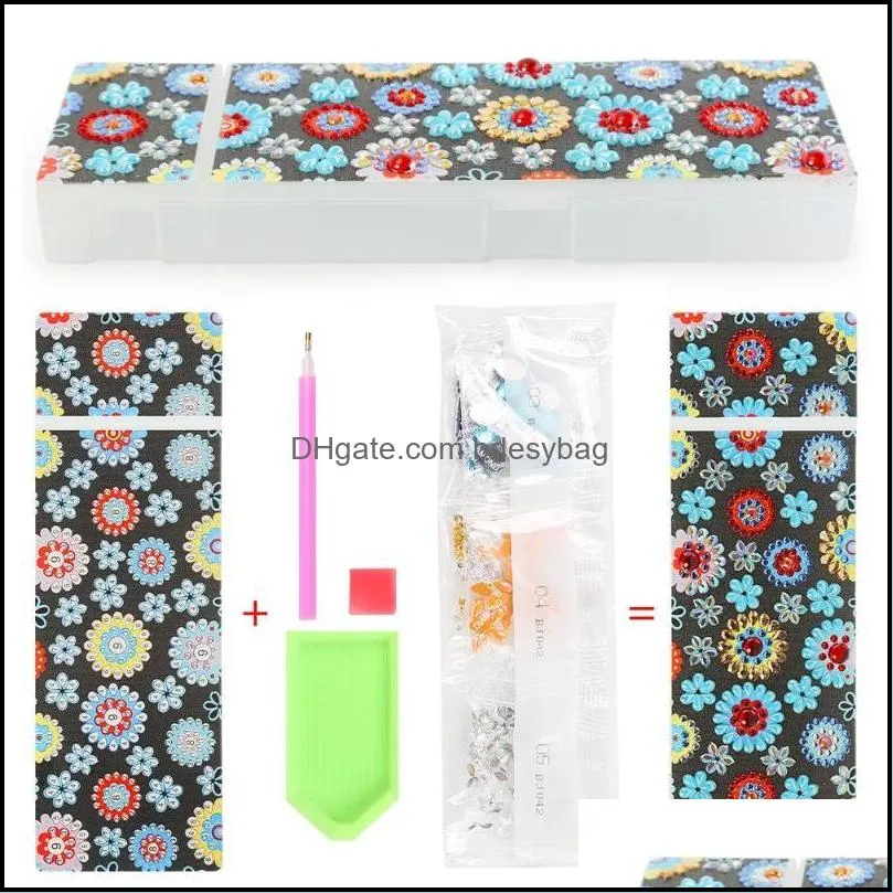 Paintings DIY Special Shaped Diamond Painting Pencil Case 2 Grids Stationery Storage Box Jewelry Mandala Embroide Kids Giftr1