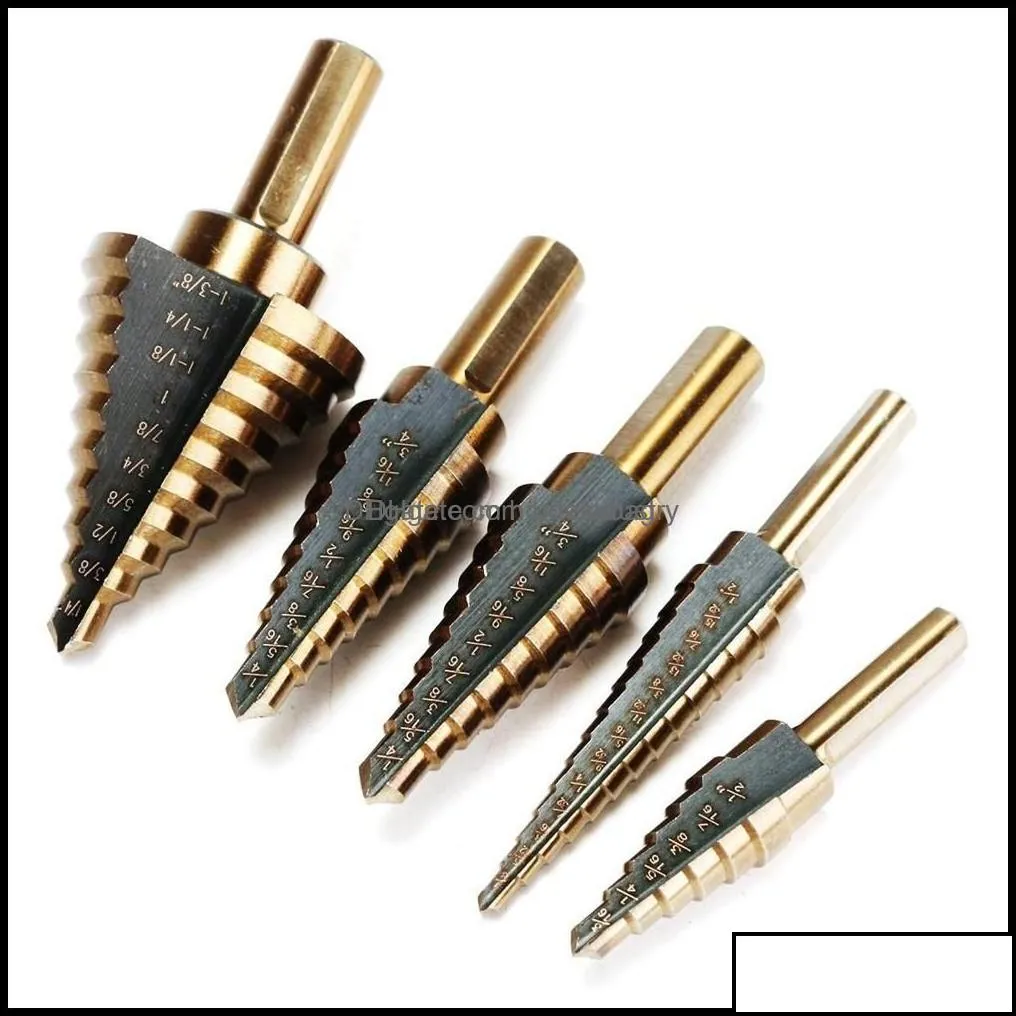 Drill Bits 5Pcs/Set Hss Cobalt Mtiple Hole 50 Size Step Drill Bit Set Coming Include Aluminum Case Arrival High Quality Dec517 Drop D