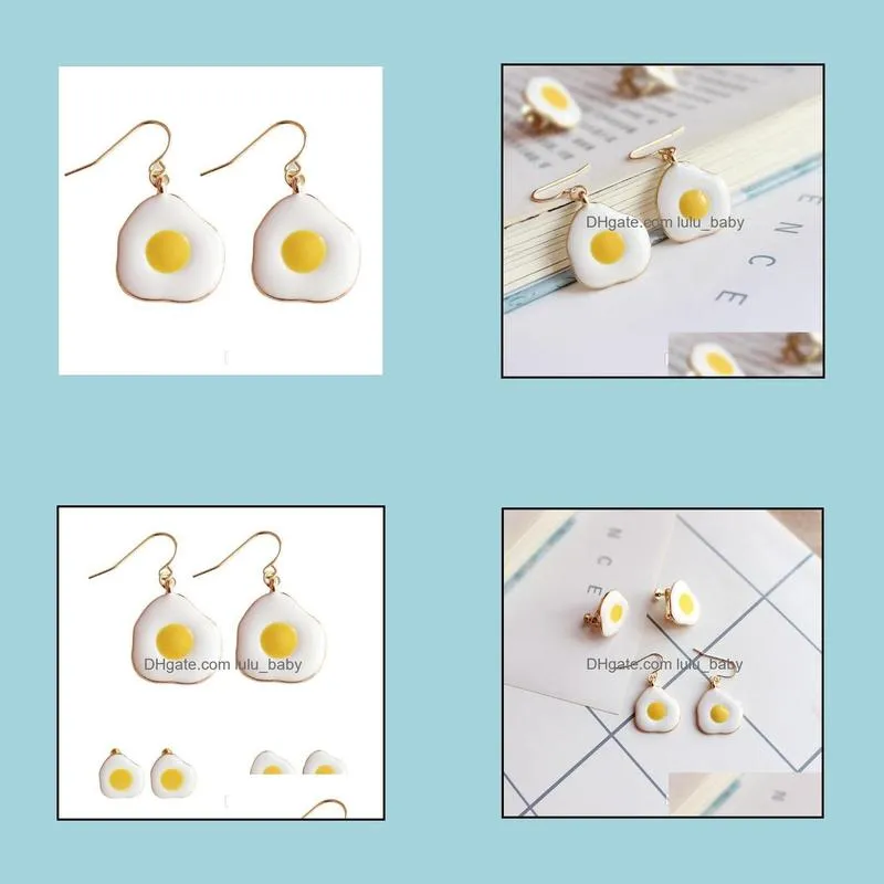 women fashion fried eggs dangle earrings zinc alloy cute cartoon egg jewelry funny earring summer beach woman accessorie