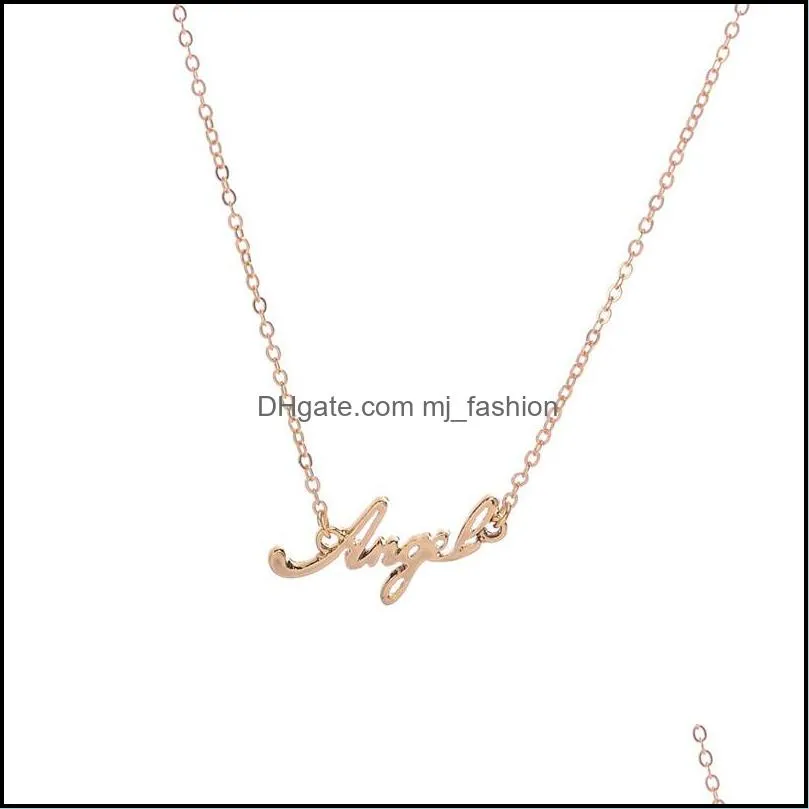 angel letters pendant necklaces for women girl gothic gold silver clavicle chain collar choker jewelry gifts