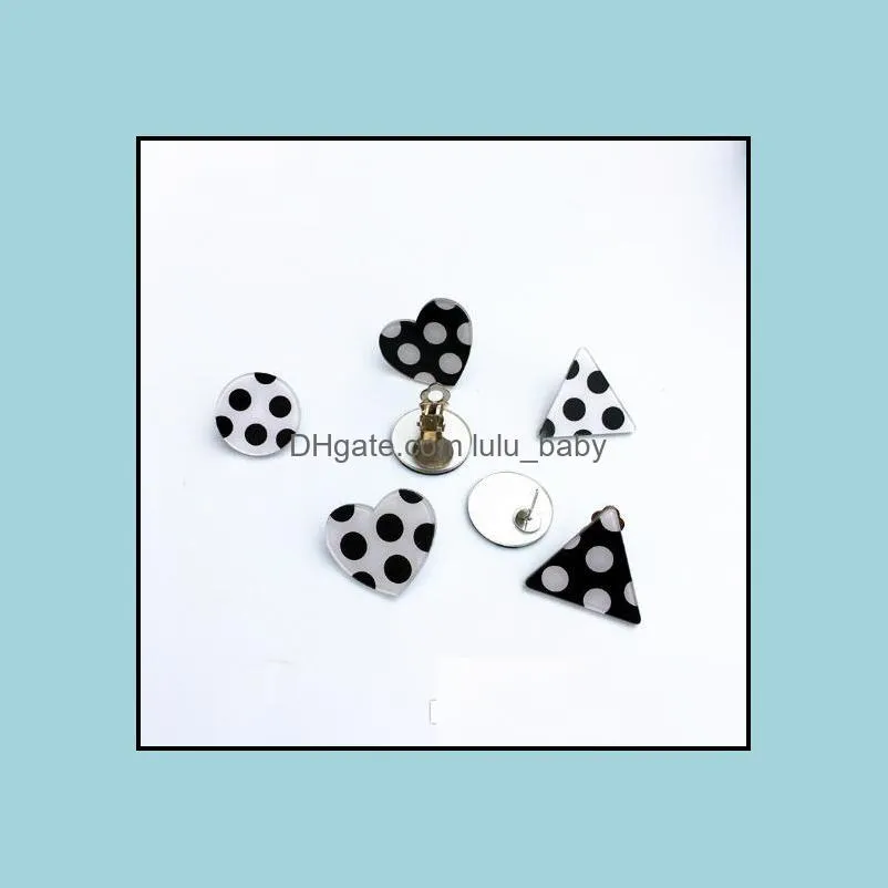 lovely korean fashion black white wave point ear studs acrylic simple good friend heart earrings nice gift cute dot stud