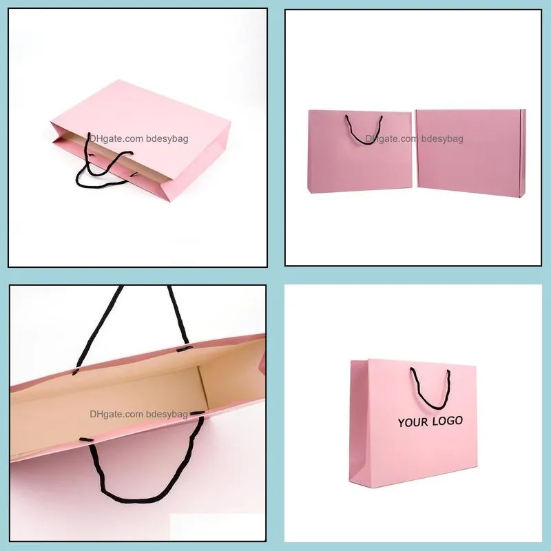 Custom Printed Personalized Pink Matte Laminated Retail Shopping Euro Tote Paper Bag With Logos