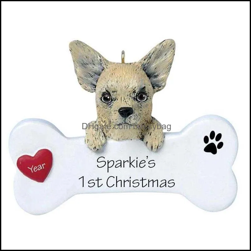 2022 DIY Handwritten Greetings Christmas Tree Decoration Resin Pendant Dog Series Christmas Room Decor Xmas Gift