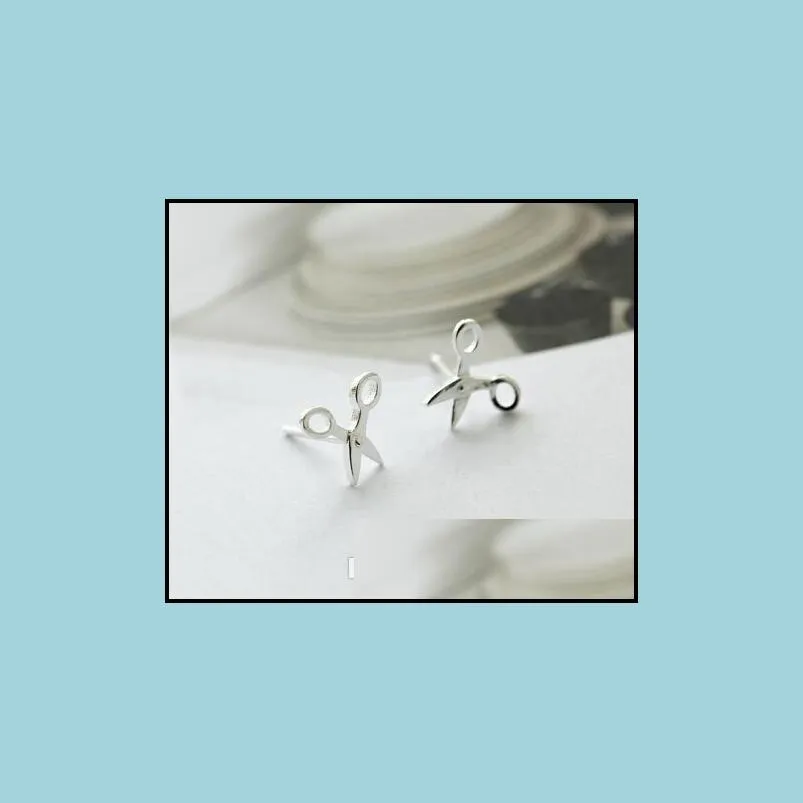 lovely scissor ear studs for women tiny scissors stud earrings children birthday party gift 925 sterling silver simple jewelry