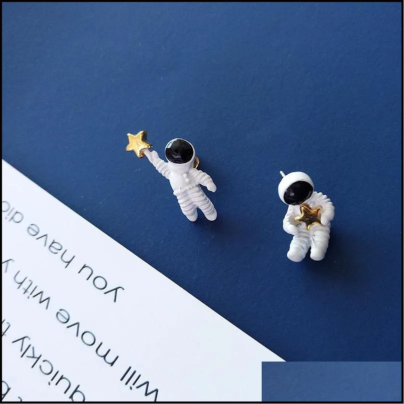 korean fashion creative nette design starry sky space star studs asymmetrische astronaut stud ohrringe mode earrings frau schmuck gfit