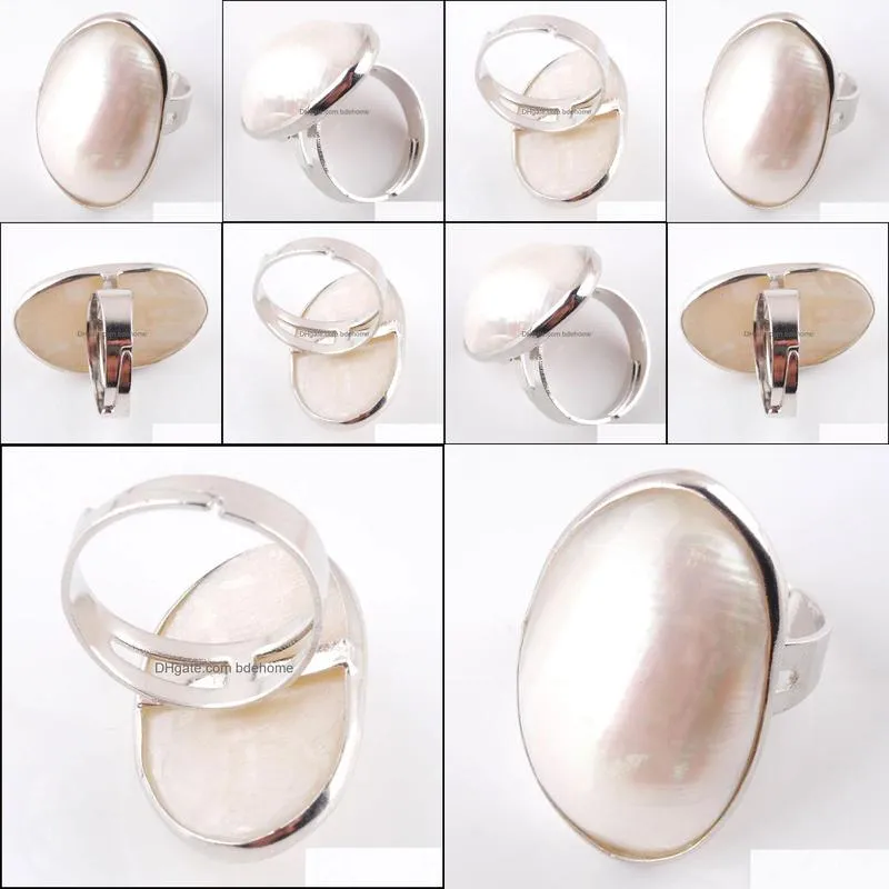 natural abalone shell beads adjustable rings for men women reiki white sea shells pearl wedding engagement x3052