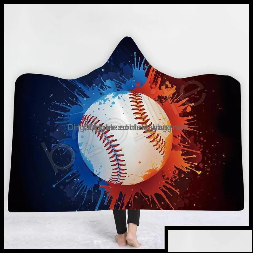 Blankets Blankets Home Textiles Garden 18Style Baseball Blanket Football Soccer Softball Hooded 3D Printed Sport Sherpa Kids Adts Plu