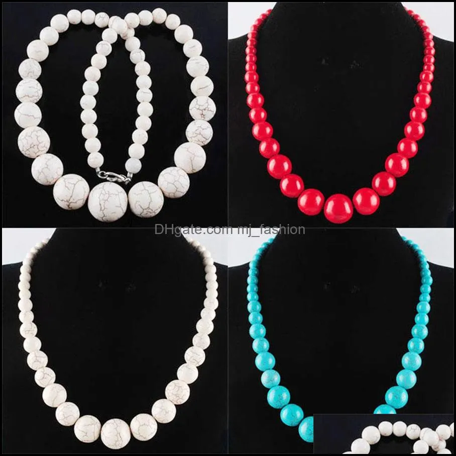 women jewelry necklaces natural gem stone white red blue turquoise graduated round beads strand 19 inches bf313