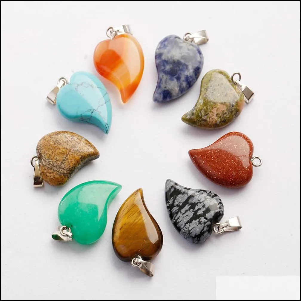 hot lovely crooked love heart shaped stone pendants mixed crystal quartz healing charms pendant for jewelry making necklace earrings