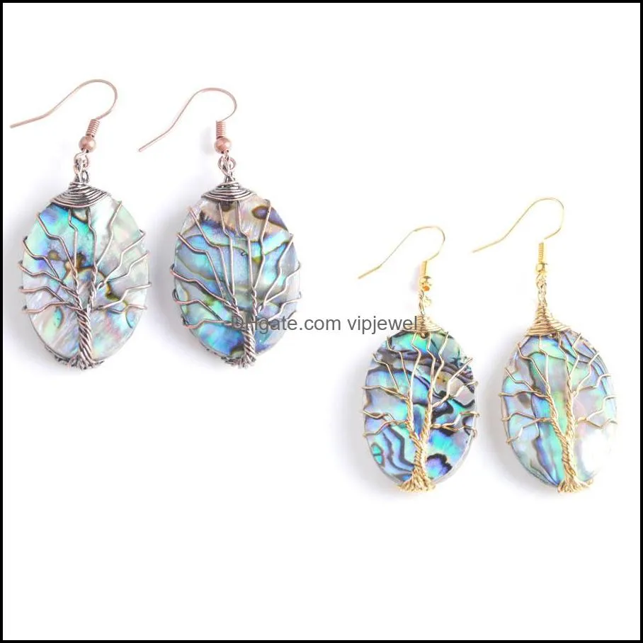 natural abalone shell dangle earrings for women classic korean tree of life wire wrap drop earring gifts fashion jewelry bv907