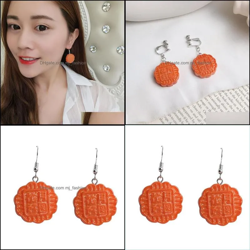 funny jewelry imitation chinese mooncake dangle earrings resin delicious food traditional drop earring nice gift jewelry