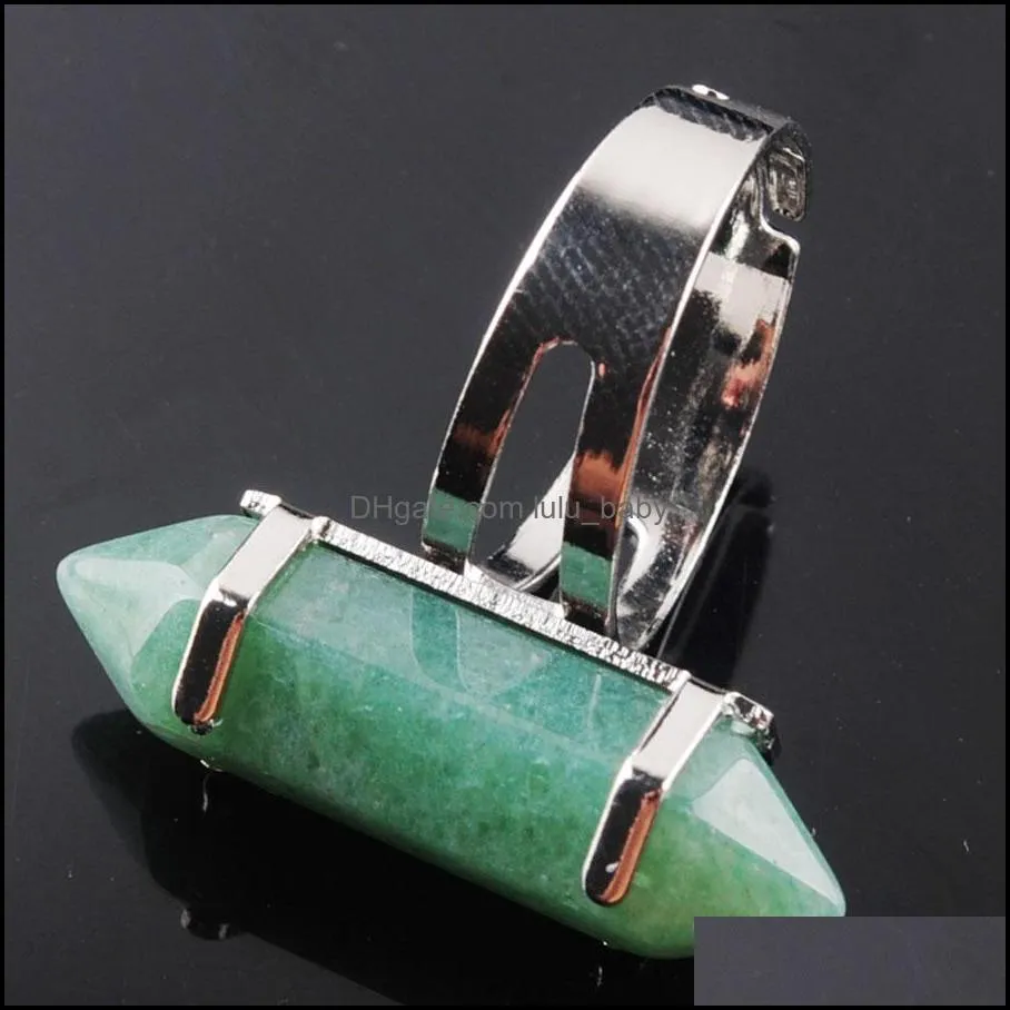 unique ring for women hexagonal natural green aventurine stone beads rings silver color party jewelry x3019