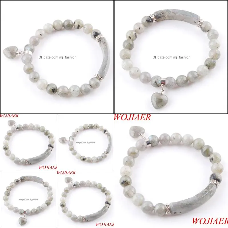 natural stone beads labradoirte strand bracelets & bangles heart shape charm fitting women jewelry love gifts k3339