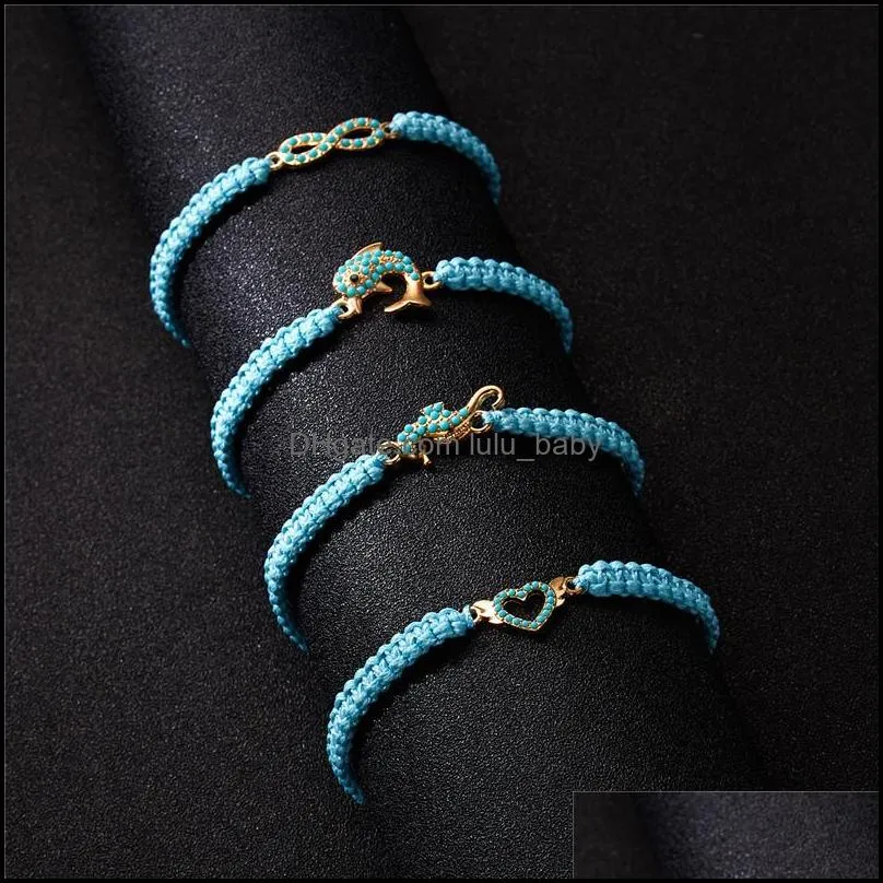 adjustable handmade love turtle owl  pendant wish blue rope braided animal charm bracelet paper card jewelry gifts