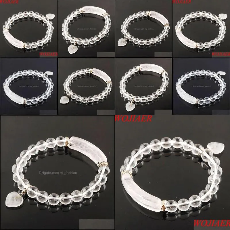 natural stone beads white crystal strand bracelets & bangles heart shape charm fitting women jewelry love gifts k3325