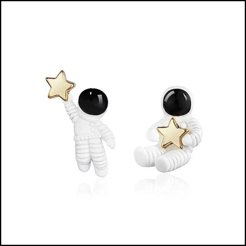 korean fashion creative nette design starry sky space star studs asymmetrische astronaut stud ohrringe mode earrings frau schmuck gfit