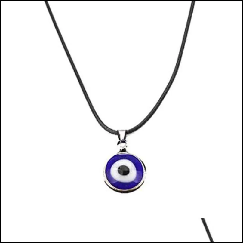 turkey blue evil eyes pendant necklaces alloy chain rock amulet jewelry leather chains handmade enamel evil-eye necklace