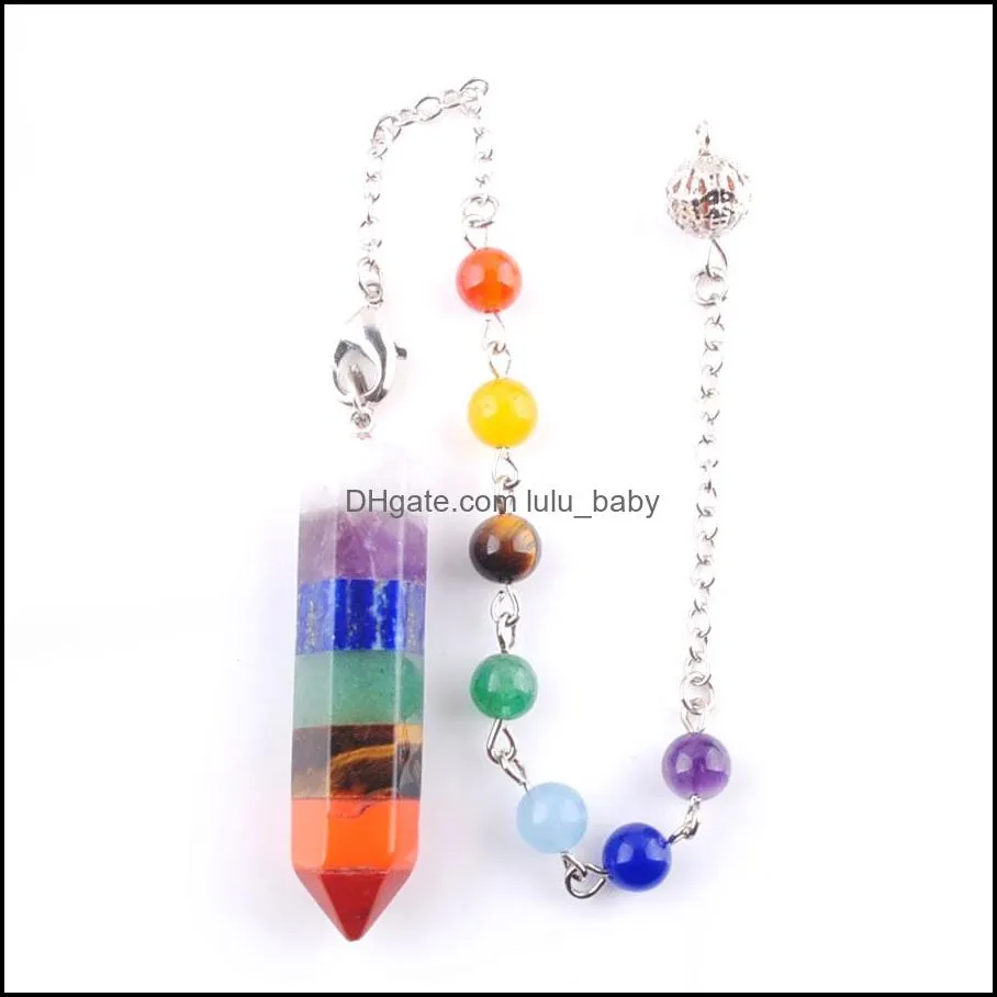 rainbow 7 chakra layered pendant necklace healing dowsing reiki pendulum with chain bn360