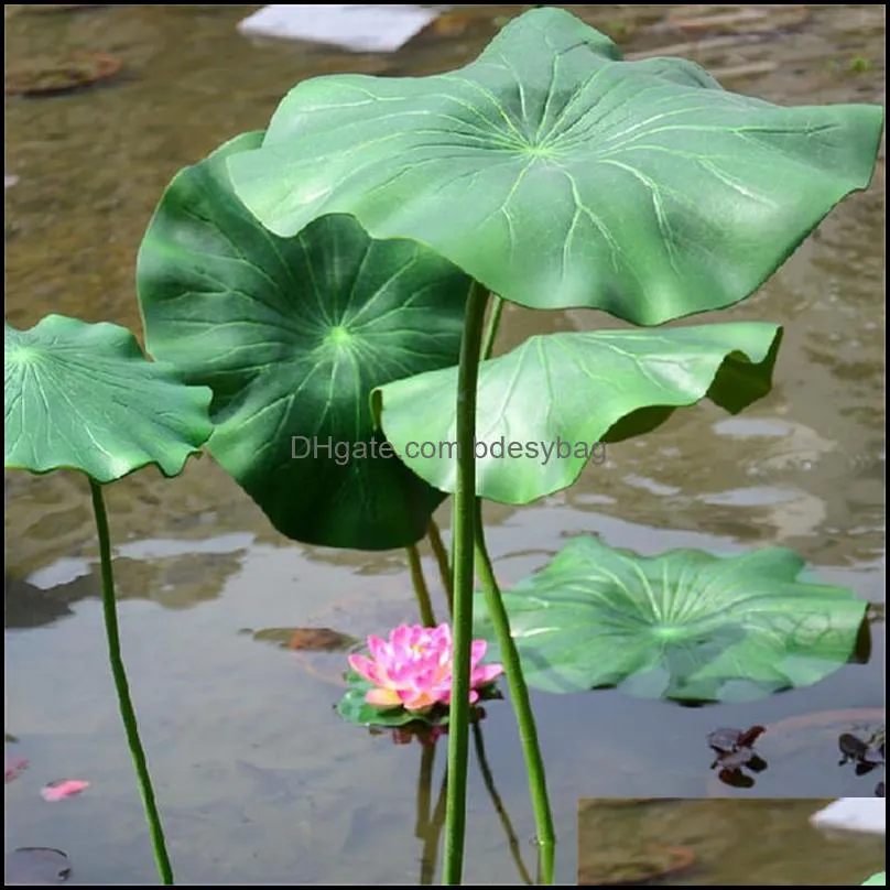 Decorative Flowers & Wreaths Artificial Plants Lotus Leaf Long Stem Floating Pool Decor Aquarium Fish Pond Scenery Fake Home Decoration