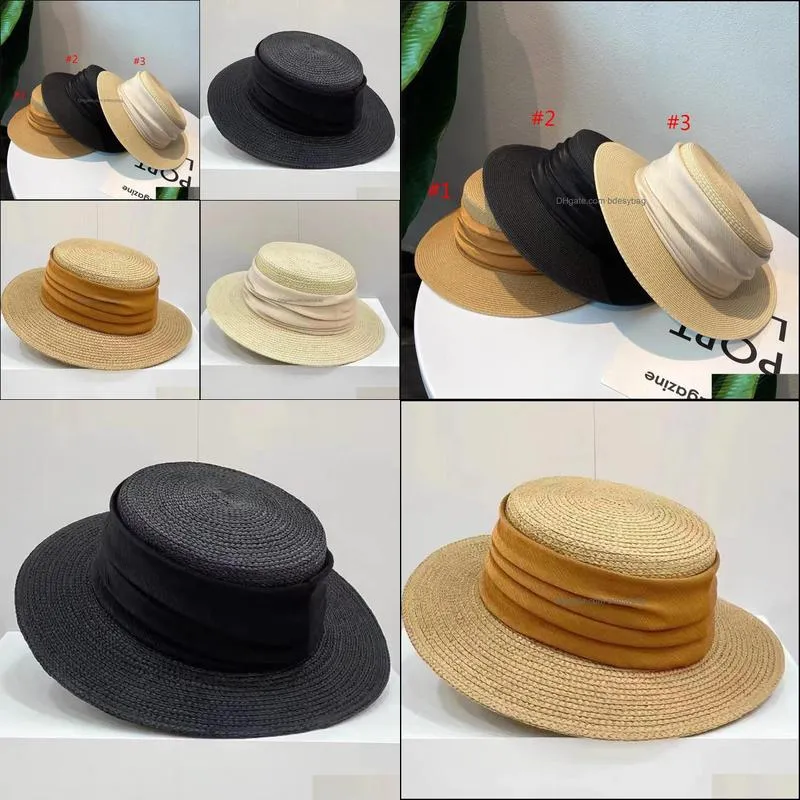 2022 thin spring and summer Lafite hat strap flat eave simple temperament flat top Beach