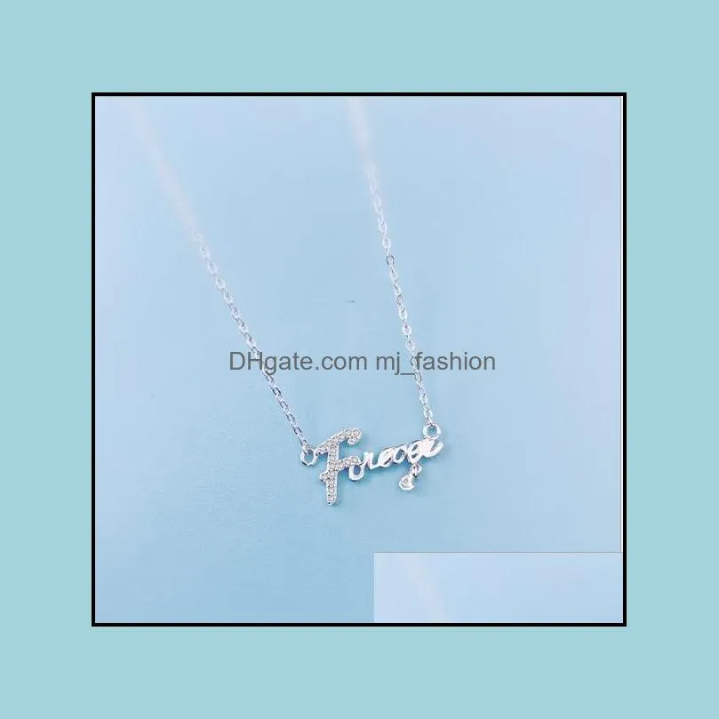 forever letters pendant necklaces 925 sterling silver micro inlaid zircon clavicle chain necklace forever love choker jewelry for