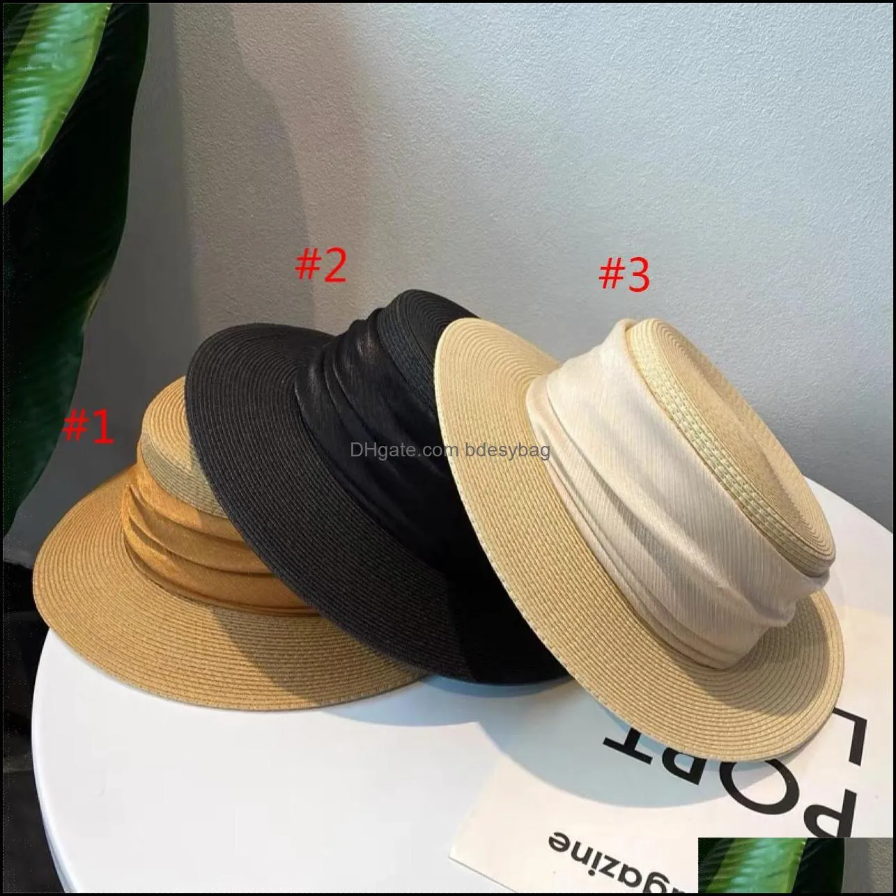 2022 thin spring and summer Lafite hat strap flat eave simple temperament flat top Beach