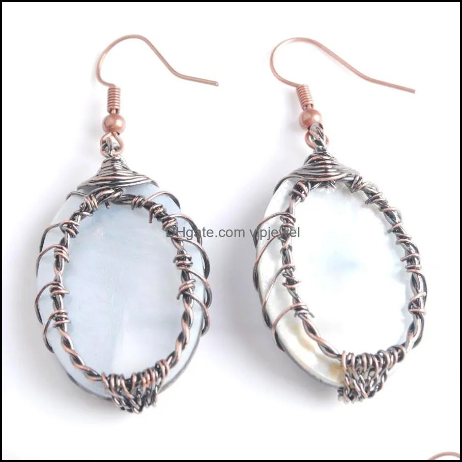 natural abalone shell dangle earrings for women classic korean tree of life wire wrap drop earring gifts fashion jewelry bv907