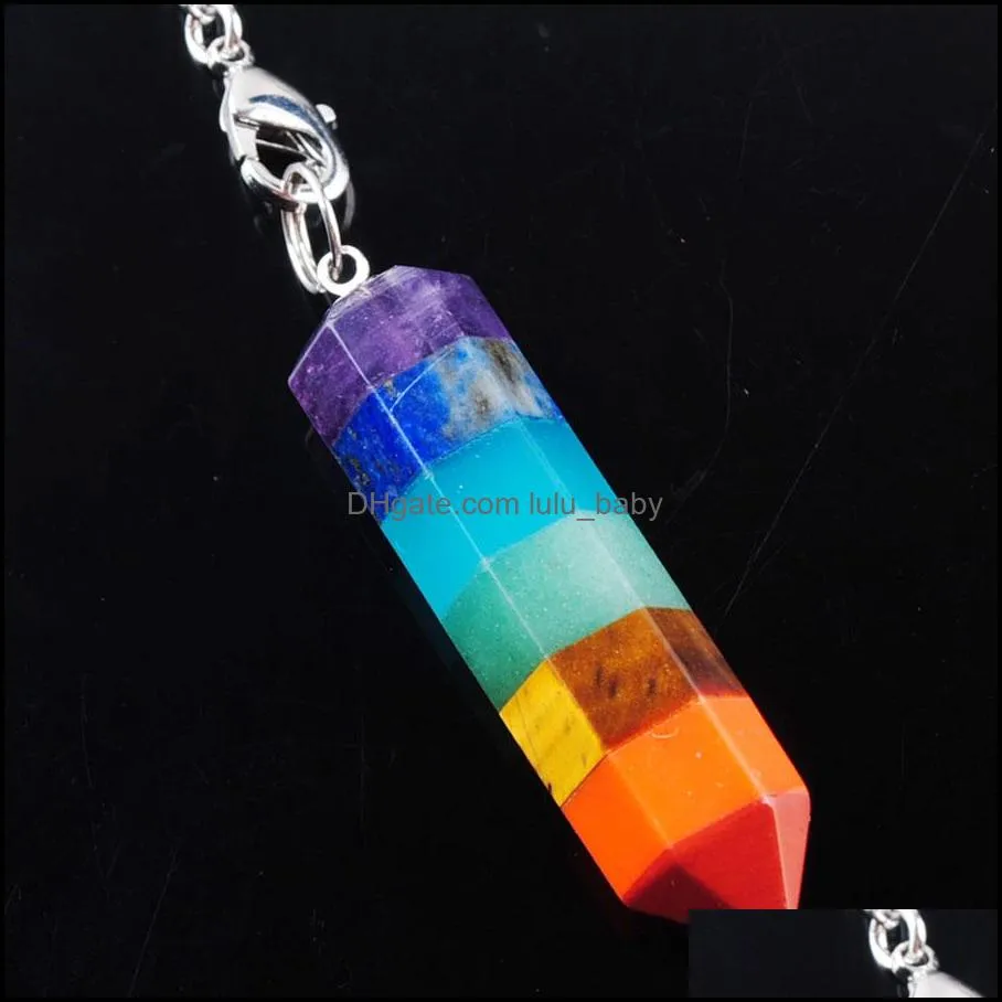 rainbow 7 chakra layered pendant necklace healing dowsing reiki pendulum with chain bn360