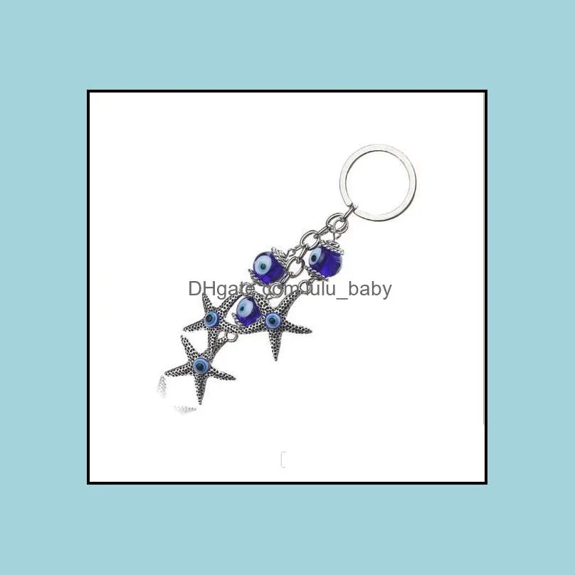 vintage silver starfish charm key chain for women men turkey evil eyes keychain rings ocean keychains