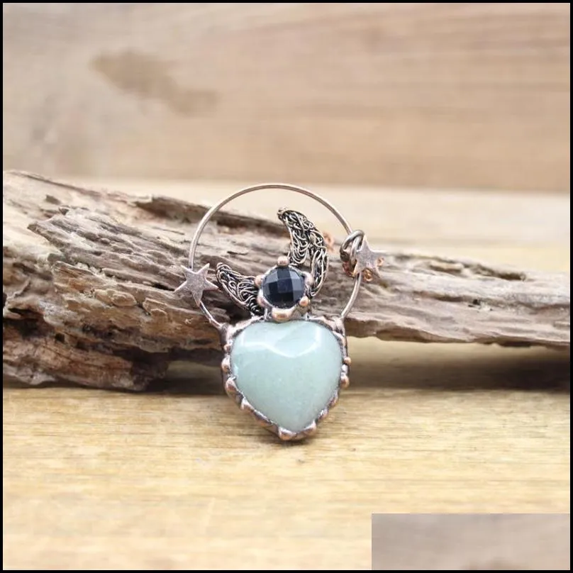 pendant necklaces natural stone heart soldered bronze star moon pendants crystal labradorite aventurine antique copper jewelry