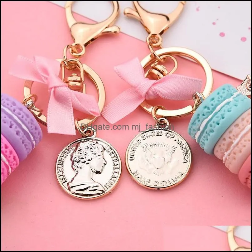 creative macaron cake keychain for women bow paris tower key ring charm car bag keychain sweet party gift jewelry