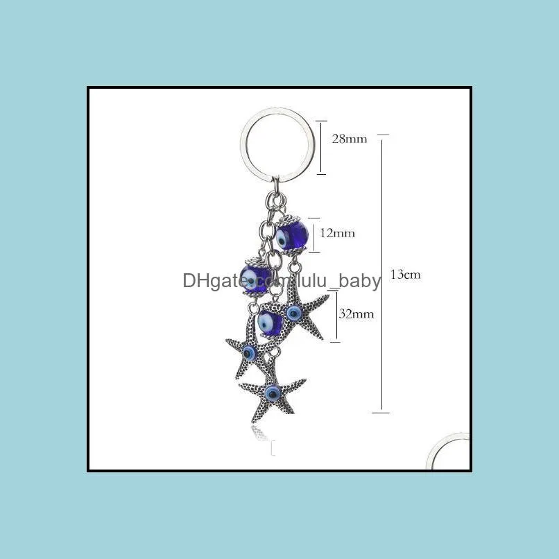 vintage silver starfish charm key chain for women men turkey evil eyes keychain rings ocean keychains