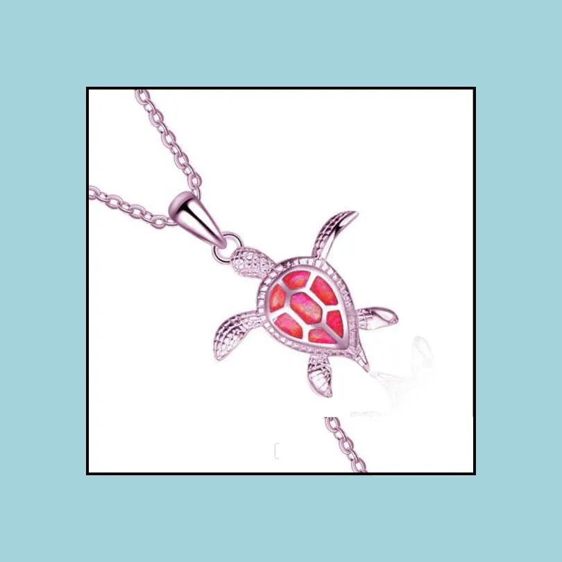 animal turtles pendant necklace natural blue opal sea women jewelry alloy silver elegant beach tortoise necklaces