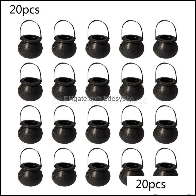 20 pcs Mini Candy Kettles Witch Skeleton Cauldron Holder Pot for Halloween 210325